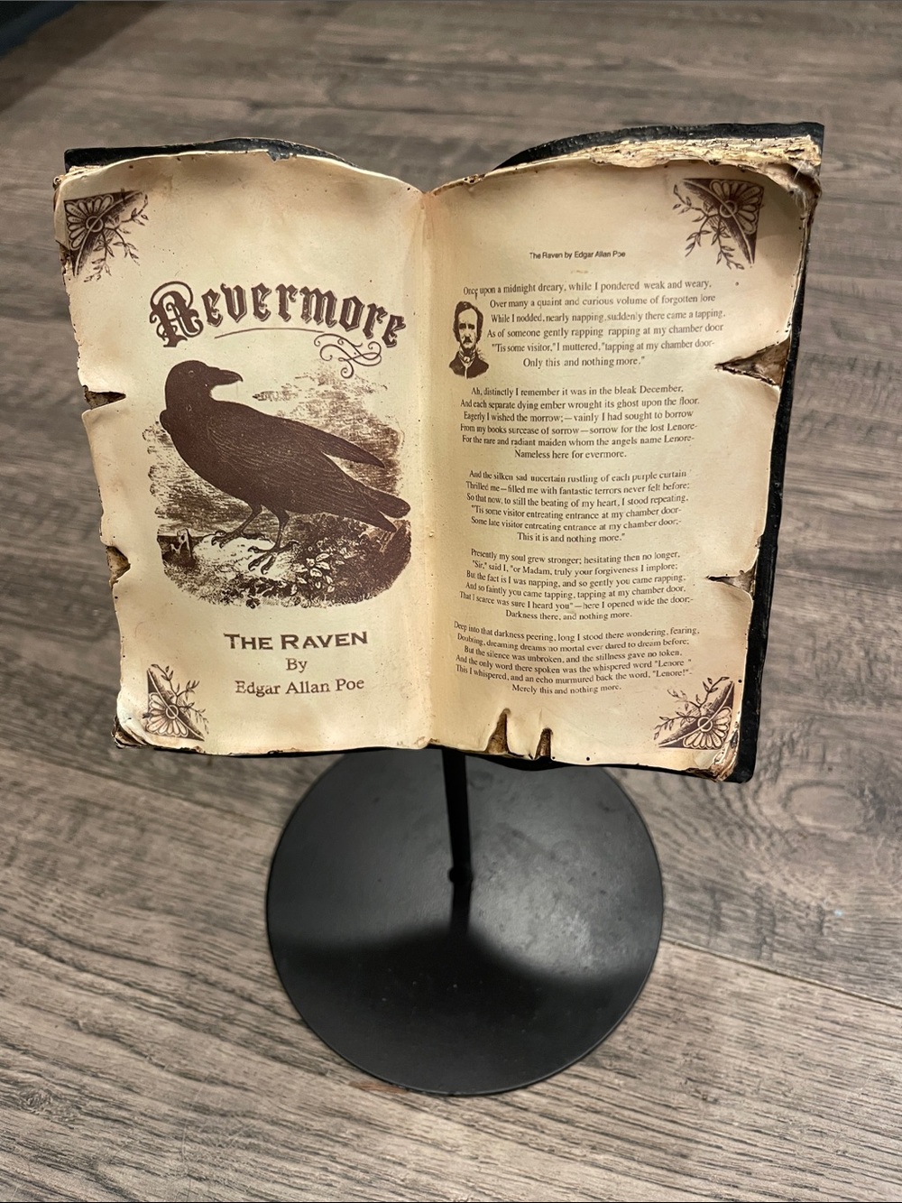 Ashland Raven Book Halloween Decoration - Black and Cream